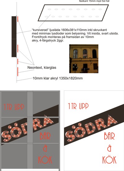 Södra bar & kök, neonskylt